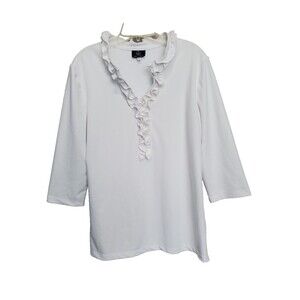 sailor - sailor white Ruffle-Neck 3/4 Sleeve Scuba Knit Blouse Size Large